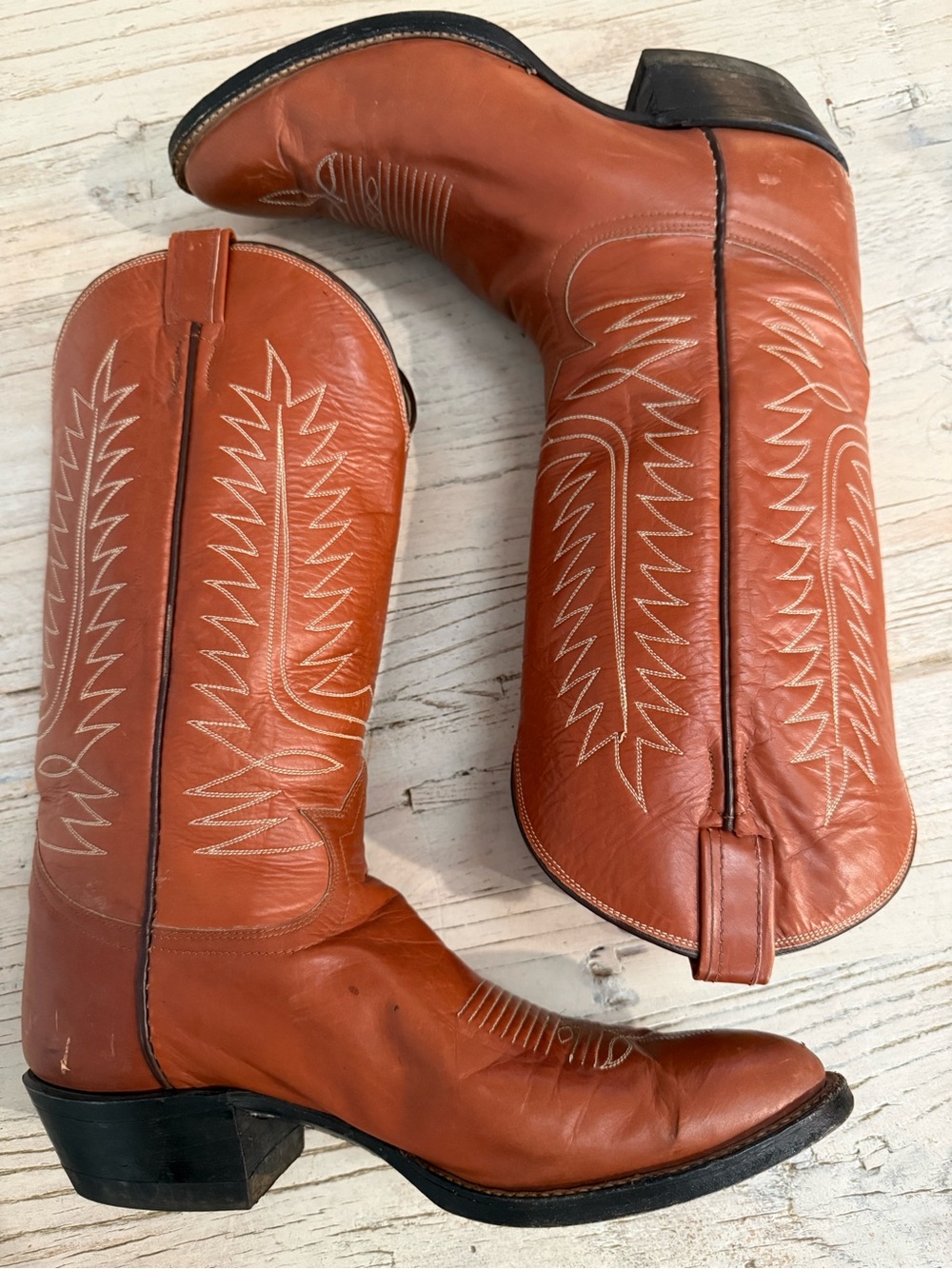 Tony Lama Women’s Vintage Western Cowboy Boots Cognac Brown Leather – Size 10. - Picture 5 of 10